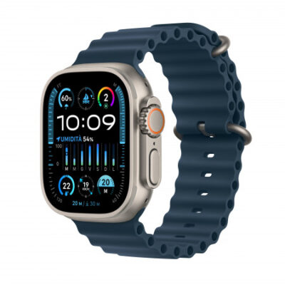 2023 – Apple Watch Ultra 2 GPS + Cellular, 49mm Cassa in titanio con Blu Ocean band