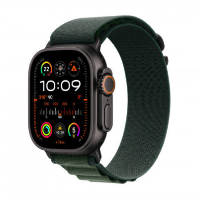 Apple Watch Ultra 2 GPS + Cellular 49mm Cassa Titanio Nero con Verde Scuro Alpine Loop – Medium