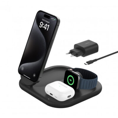 BOOSTCHARGE™ Qi2 15w Magnetic 3in1 Stand, Black
