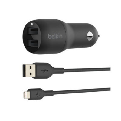 CARICABATTERIE DA AUTO CON DOPPIA PORTA USB-A 12W – NERO