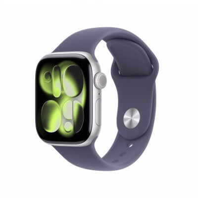 Apple Watch Series 11 GPS 42mm, Cassa in Alluminio color Argento con cinturino Viola Nebbia Sport Band – S/M