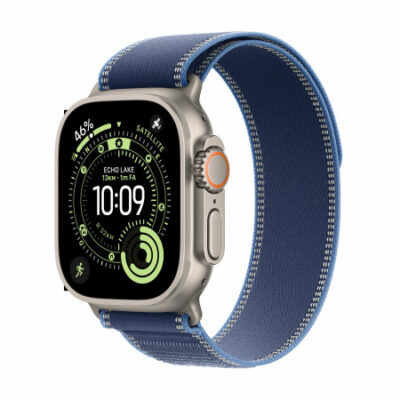 Apple Watch Ultra 3 GPS + Cellular 49mm, Cassa in Titanio Naturale con cinturino Blu acceso Trail Loop – M/L