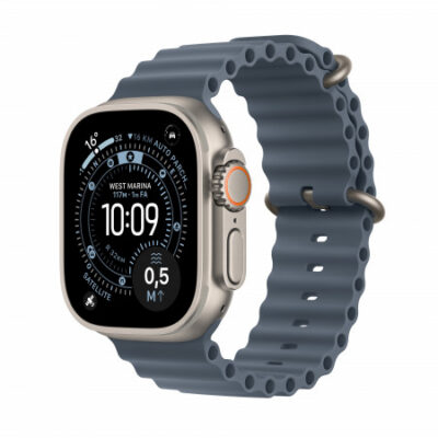 Apple Watch Ultra 3 GPS + Cellular 49mm, Cassa in Titanio Naturale con cinturino Blu Salmastro Ocean Band